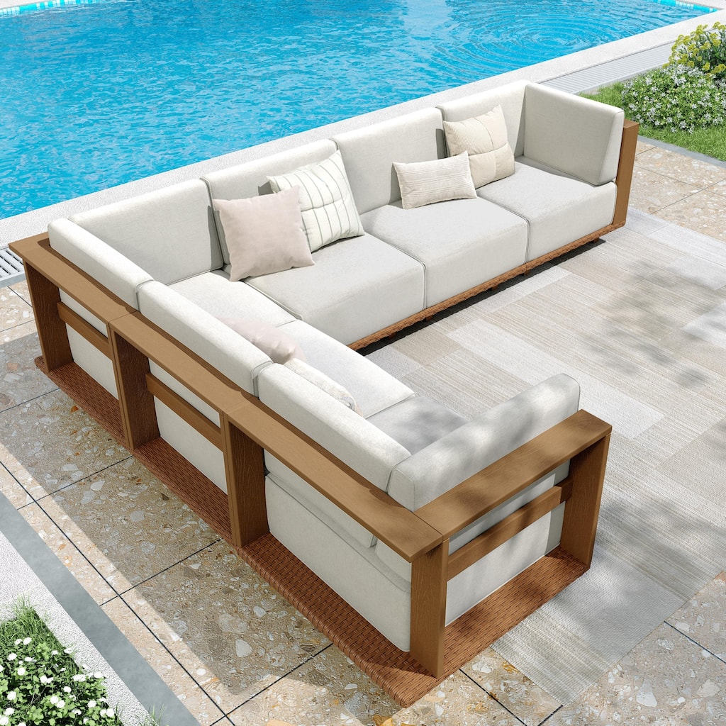 MAISON ARTS Outdoor Patio HDPE Furniture Set, Rattan Wicker Modular Sectional Conversation Set with 10" Extra Thick Cushions