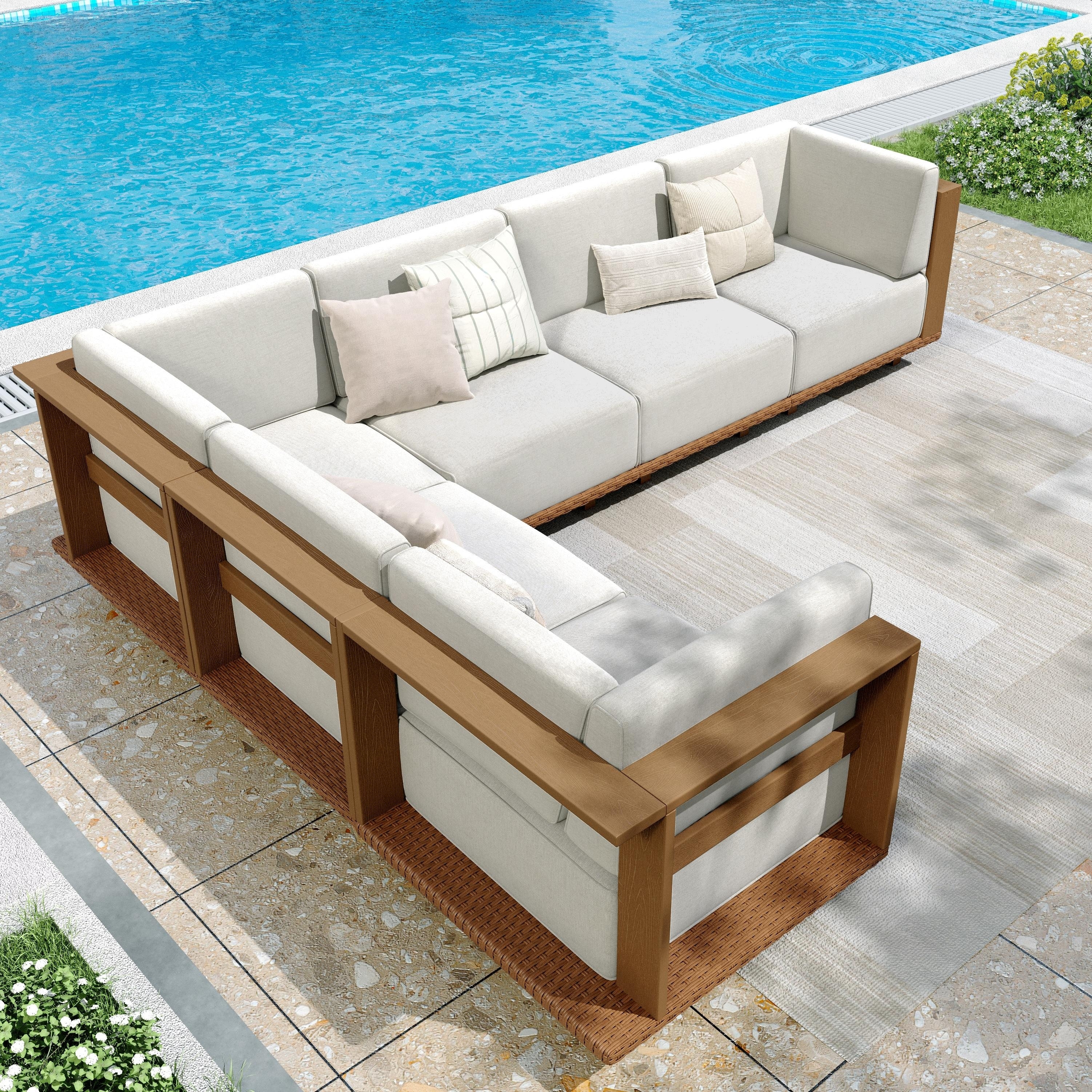 MAISON ARTS Outdoor Patio HDPE Furniture Set, Rattan Wicker Modular Sectional Conversation Set with 10" Extra Thick Cushions