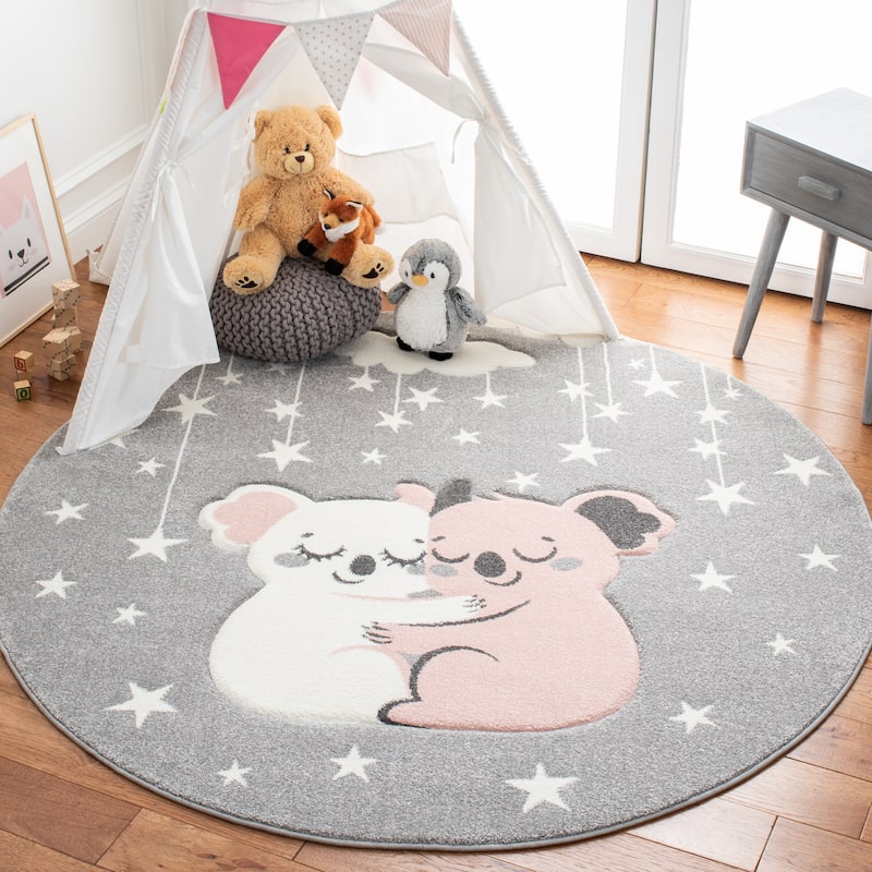 SAFAVIEH Carousel Kids Melda Koala Hug Rug - 5'3" Round - Grey/Ivory