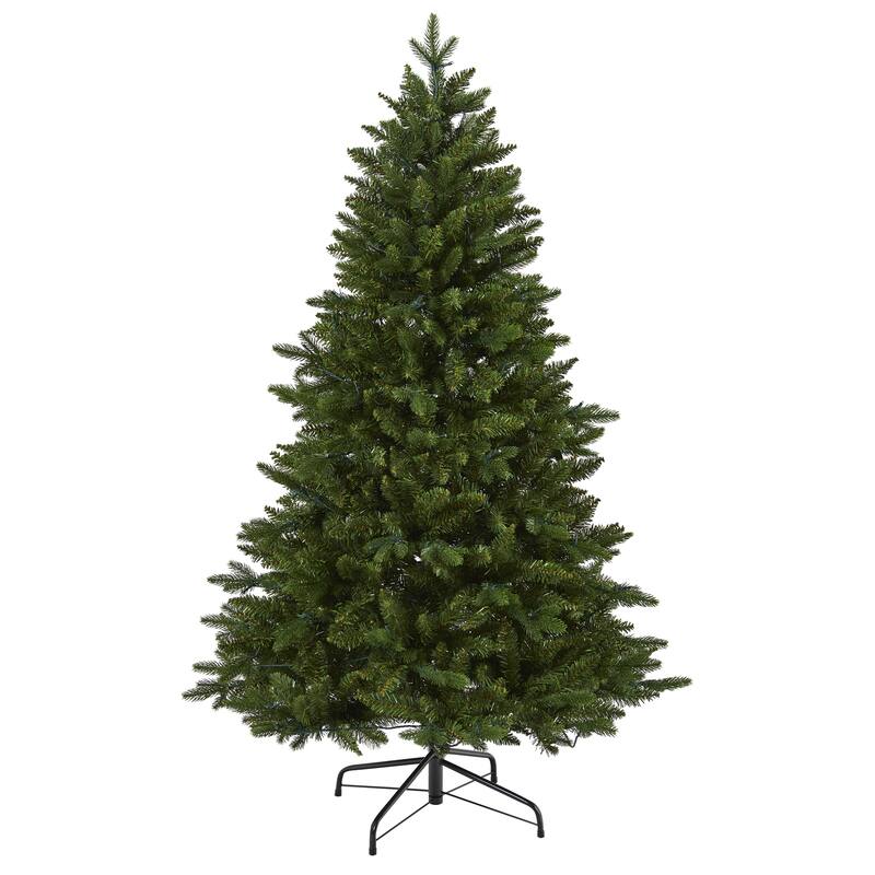 5Ft Artificial Christmas Tree with Lights - New Hampshire Fir Holiday Decor - Green - 28