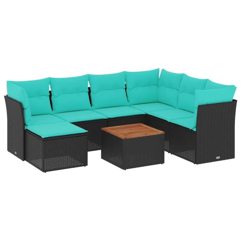 vidaXL 8 Piece Patio Sofa Set with Cushions Black Poly Rattan - 24.4 x 24.4 x 27.2