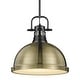 preview thumbnail 7 of 18, Duncan 1-light Hanging Dome Pendant with Rod Matte Black with Aged Brass