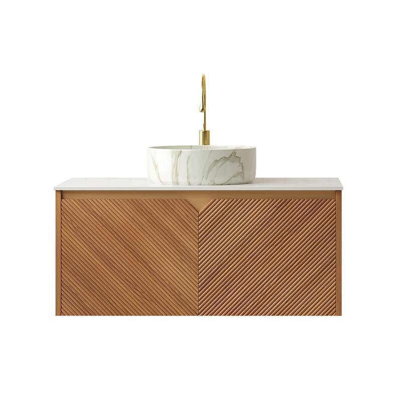 36" Bathroom Vanity with Vessel Sink, Wall-Mounted Floating Storage Cabinet with Double Doors