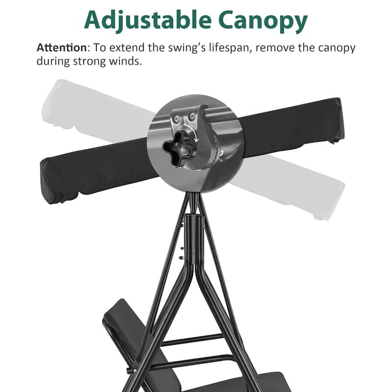 MCombo 3-Person Patio Swing Chair, Adjustable Canopy Hanging Swing, Removable Cushions, 4003