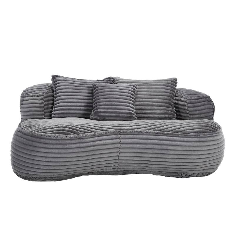 Corduroy Bean Bag Chair, Foam-Filled Lazy Floor Sofa with 3 Pillows, Soft Upholstered Lounge Chair for Adults & Teens