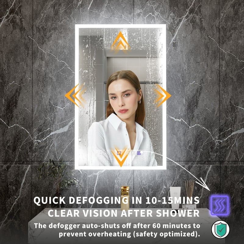 MEDUNJESS 20'' x 32'' Frameless Bathroom Cabinet with Defogging