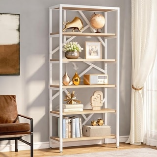 71 Inch Industrial Bookshelf, 6 Shelf Etagere Bookcase,Free Standing Open Book Shelves Storage Display Shelf