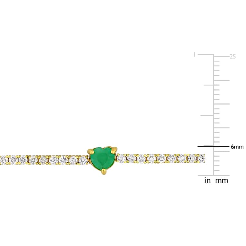 Miadora 1 5/8ct TGW Emerald 1 7/8ct TW Diamond 5-Heart Station Bracelet in 14k Yellow Gold