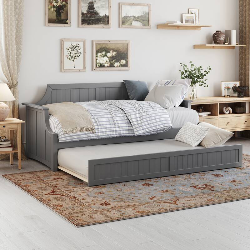 Cambridge Twin Wood Daybed with Twin Size Trundle - Grey