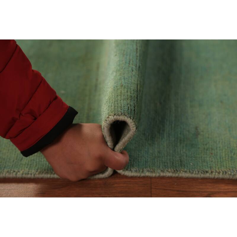 Green Gabbeh Oriental Rug Handmade Wool Carpet - 2'7" x 3'11"