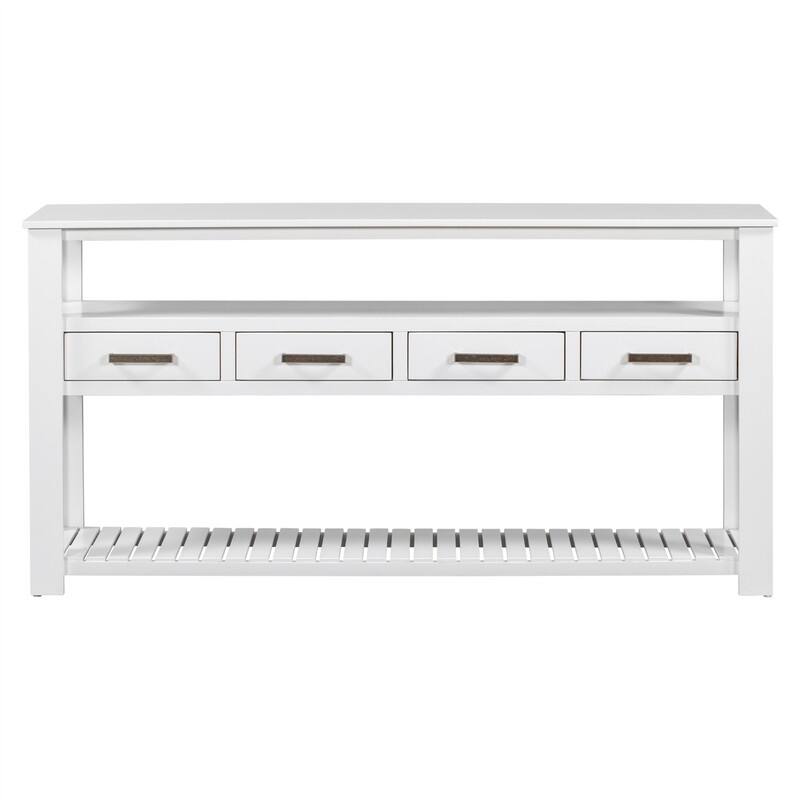 Long Entryway Console Sofa Table with Drawers, Farmhouse Wood Sofa Tables Console Table with 4 Drawers and 2 Shelves