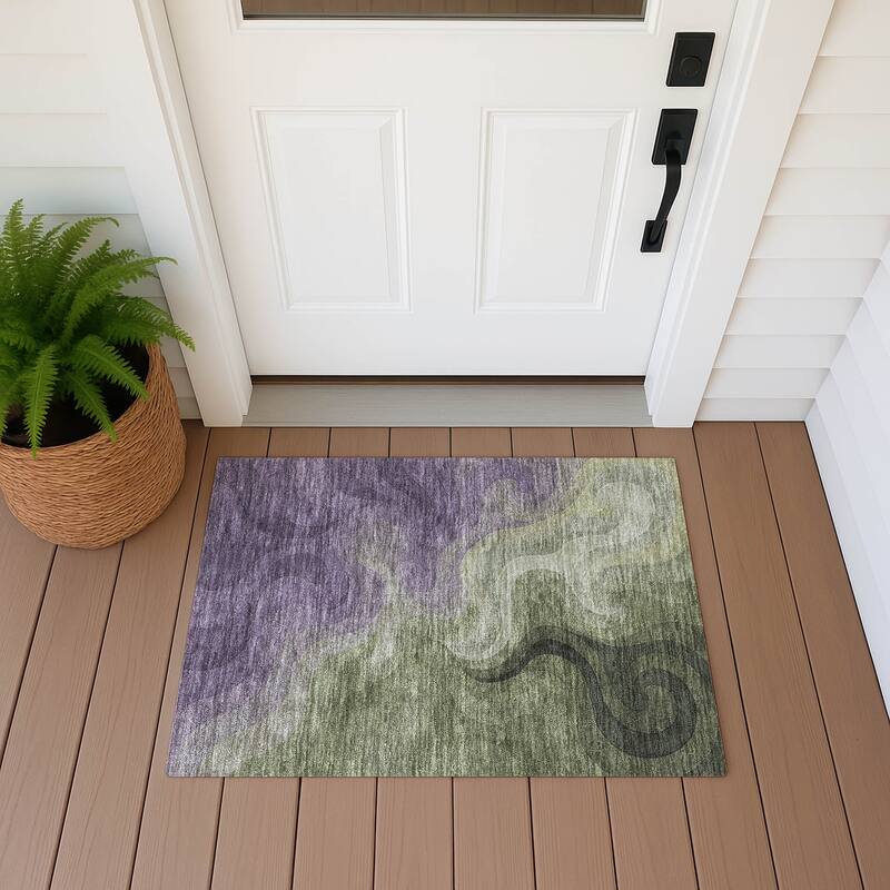 Machine Washable Indoor/ Outdoor Modern Dejuan Chantille Rug - Plum - 1'8" x 2'6"
