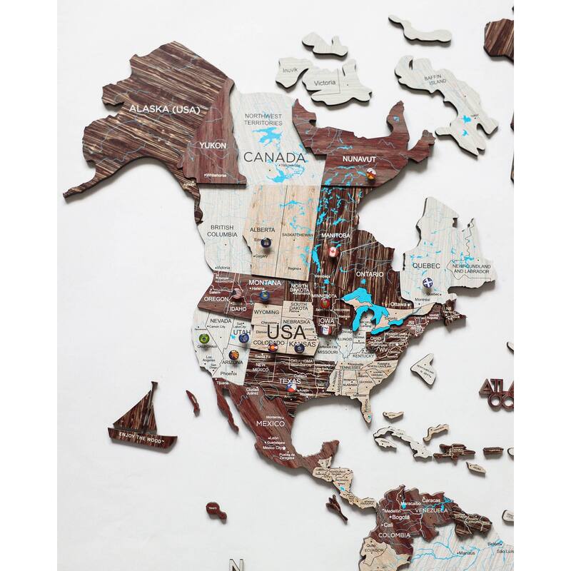 HomeRoots 35" X 59" Brown and Beige Wood World Map Hanging Dimensional Sculpture