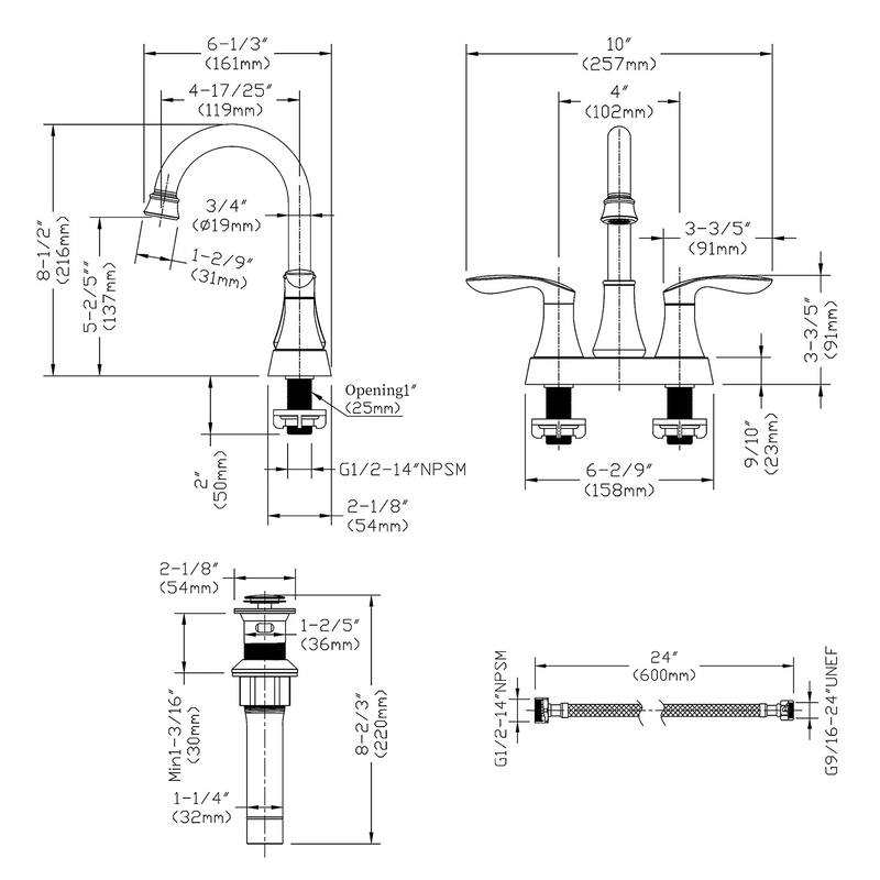 Bathroom Faucet with Pop up Drain & Supply Hoses 2-Handle 360 Degree High Arc Swivel Spout Centerset 4 Inch Vanity Sink Faucet