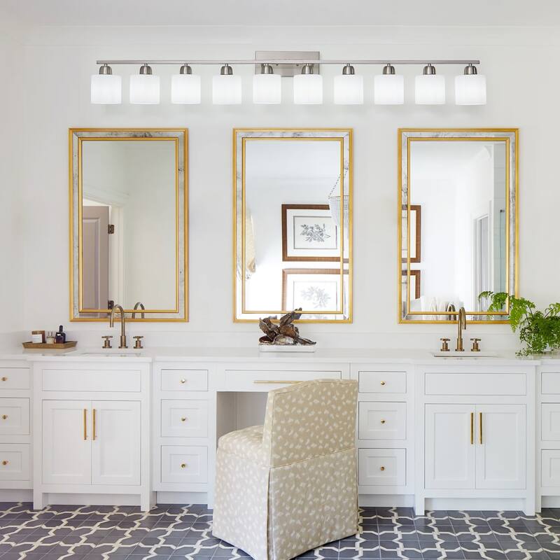 10-Light Bathroom Vanity Lights Over Mirror, 65.4 inch Vanity Lights Fixtures with Glass Shades Modern Vanity Lights - Chrome