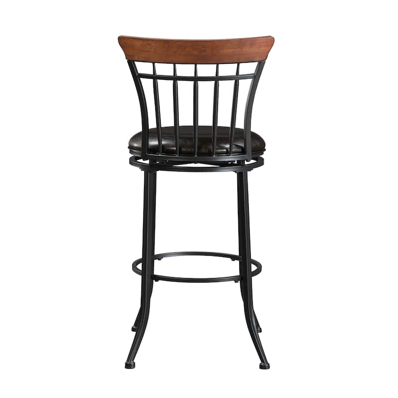 Single Pub Height Swivel Bar Chair - Black Metal Frame with Faux Leather Seat
