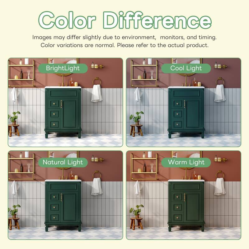 Bathroom Vanity with Ceramic Sink, Small Bathroom Storage Cabinet, Bathroom Cabinet with 2 Drawers & Adjustable Shelf