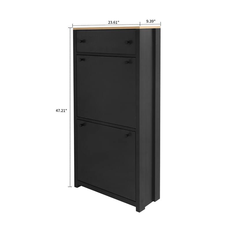 Modern Minimalist Set of Two Wooden Shoe Storage Cabinets
