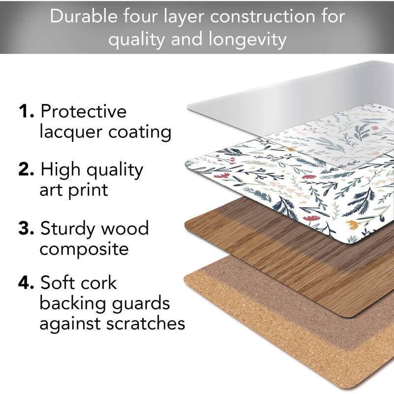 Meadow Field Decorative Hardboard Placemats with Protective Cork Backing 4 Pack Heat Tolerant and Easily Wipes Clean