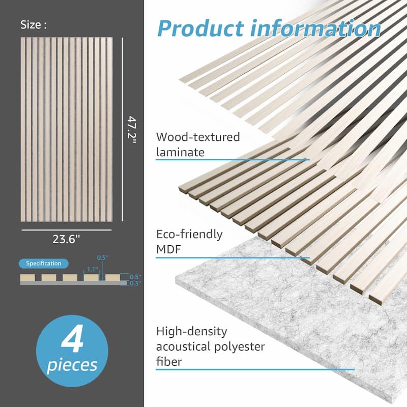 Art3d 23.6in x 47.2in Acoustic Wall Cladding Siding Board,Slat Wall Panels,4pcs