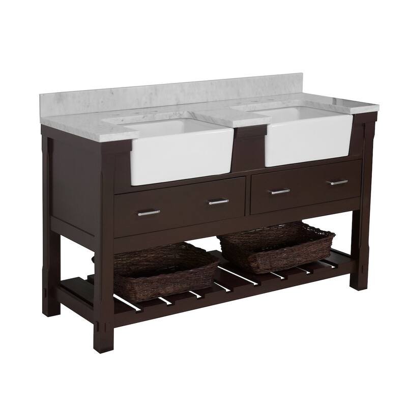 KitchenBathCollection Charlotte 60" Double Farmhouse Vanity with Carrara Marble Top