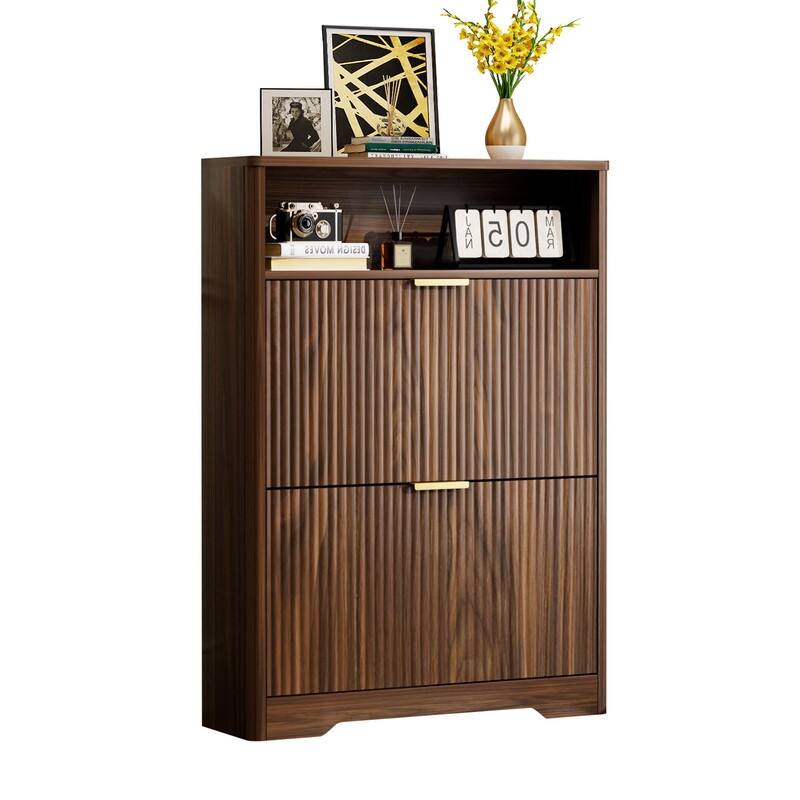 40" Tall Shoe Cabinet Storage for Entryway, Free Standing Organizer with Two Hidden Flip Drawers