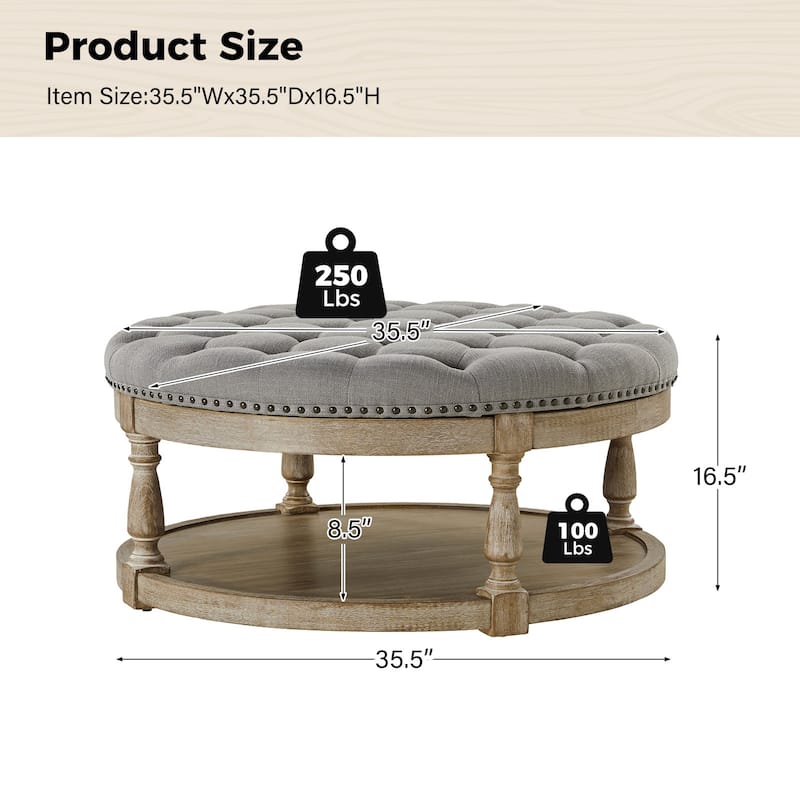 Illyria Transitional Multifunctional Tufted 35.5" Storage Shabby Chic Ottoman Table with Spindle Legs by HULALA HOME