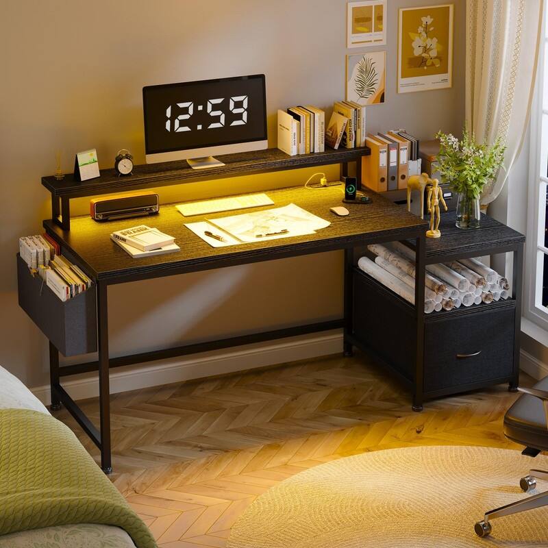 Long Desk with Stand Monitor