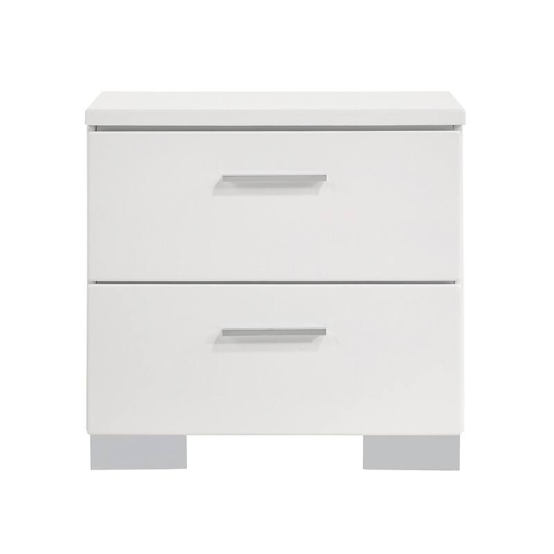 White/Chrome 2 Drawer 23.25 in. W Nightstand with Sturdy Hardware and Ample Storage