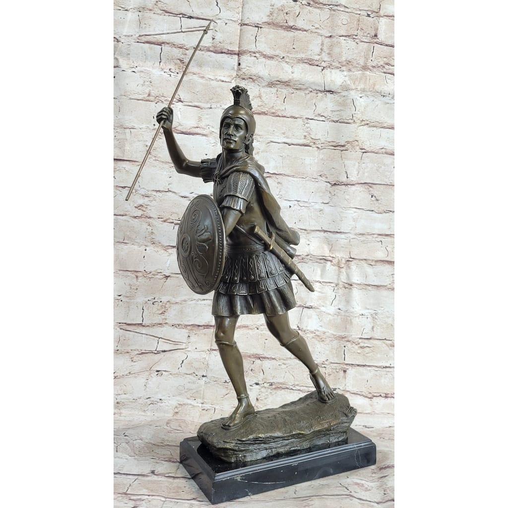 Signed Drouot Roman Legion Soldier Warrior Bronze Marble Sculpture Statue Figure