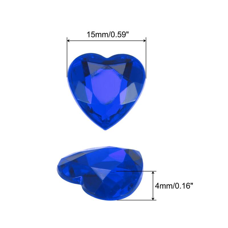 60 Pcs Acrylic Heart Rhinestone 15mm Flat Back Plastic Gems - Dark Blue