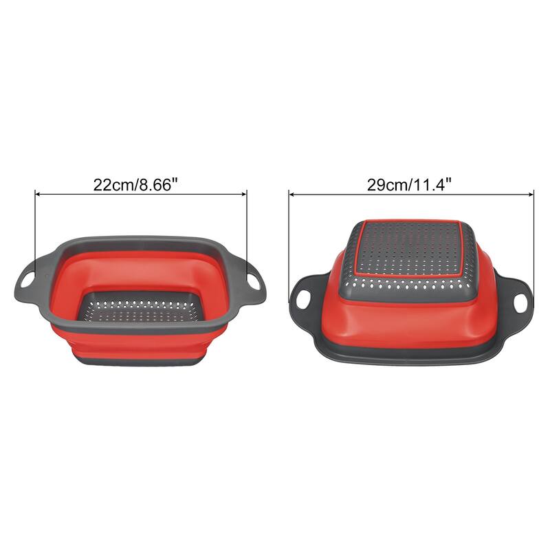 Collapsible Colander, Silicone Square Foldable Strainer with Handle - 29cm x 22cm x 9cm