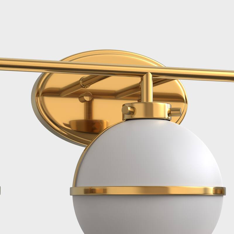 YANSUN 3-Light Gold Industrial Vanity Light with Round Frosted Milk Glass Shades