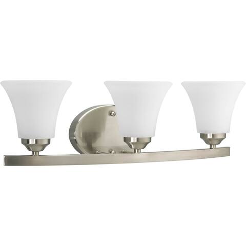 Adorn Collection Three-Light Brushed Nickel Etched Glass Traditional Bath Vanity Light - 6.625" x 21.5" x 7.5"
