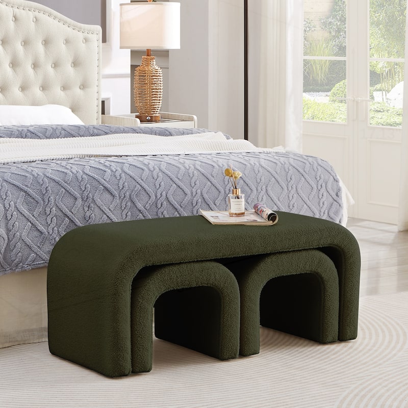 Set of 3 U-Shaped Modern Bench Teddy Ottoman - Dark Green