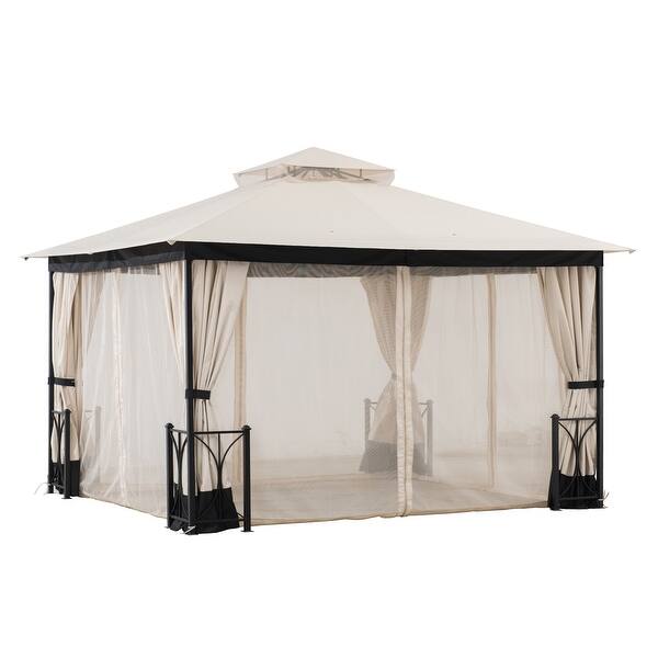 Sunjoy Steel 10 X 12 Gazebo Overstock 13471021 Beige