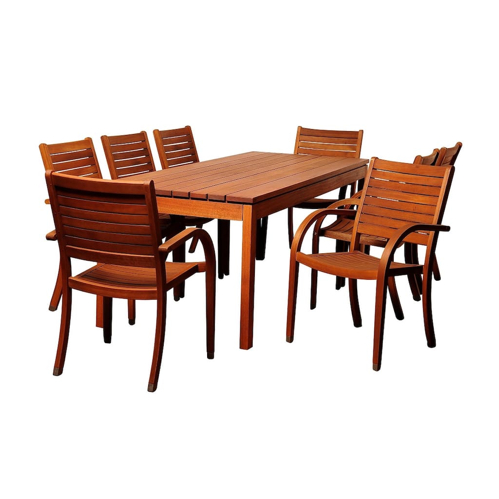 9-Piece Brown Freeman Eucalyptus Rectangular Patio Dining Set 82.5"