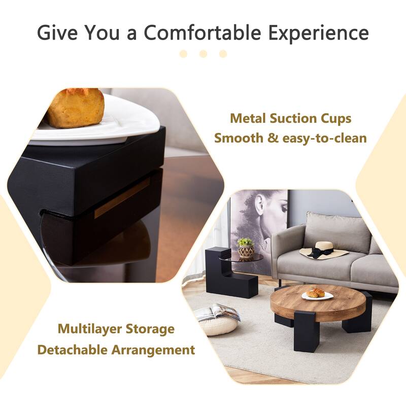 GDFStudio Kaelis Tempered Glass Coffee Table with Detachable Double-Layer Design