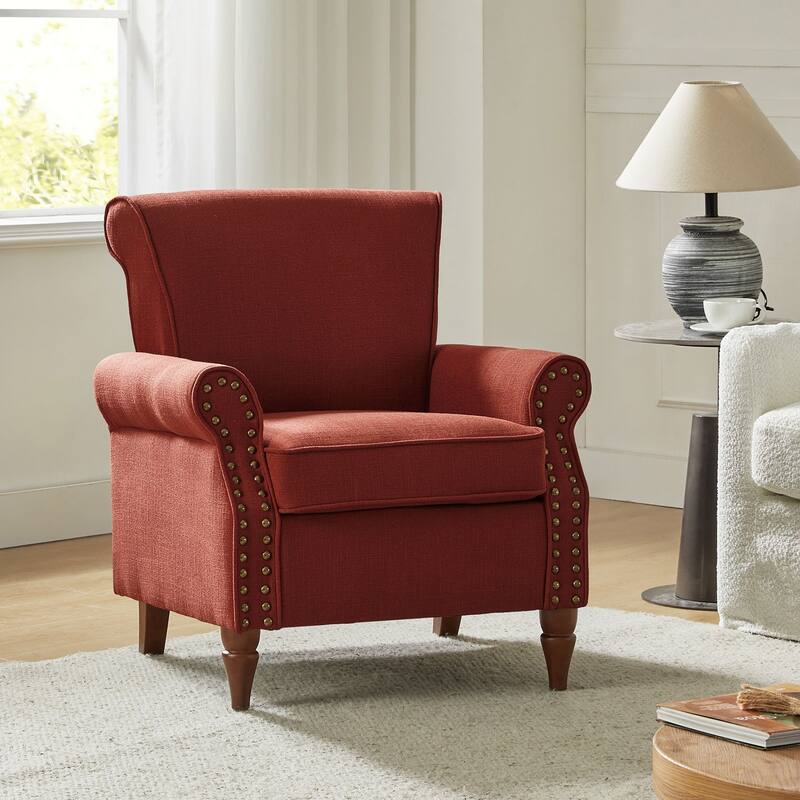 Nyctelius Upholstered Comfy Accent chair with Turned Wooden Legs and Nailhead Trim Set of 2 by HULALA HOME