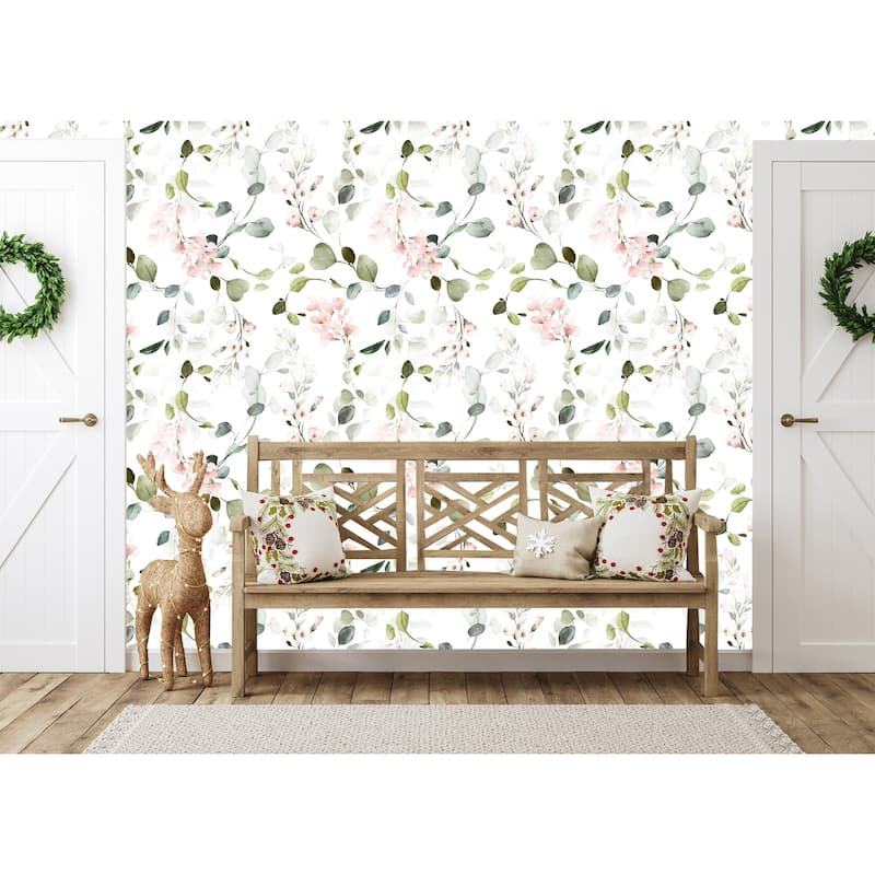 Green Eucalyptus leaves Peel and Stick Wallpaper 10'L x 24''W