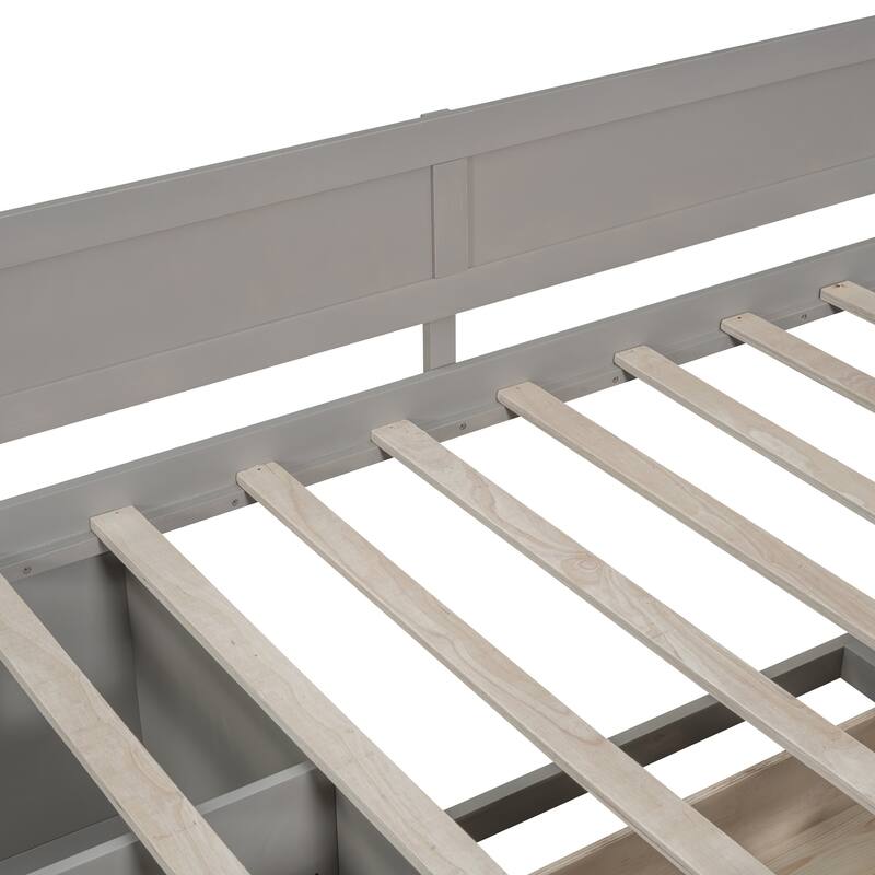 Pine Wood Daybed Frame with 4 Storage Drawers & Shelves