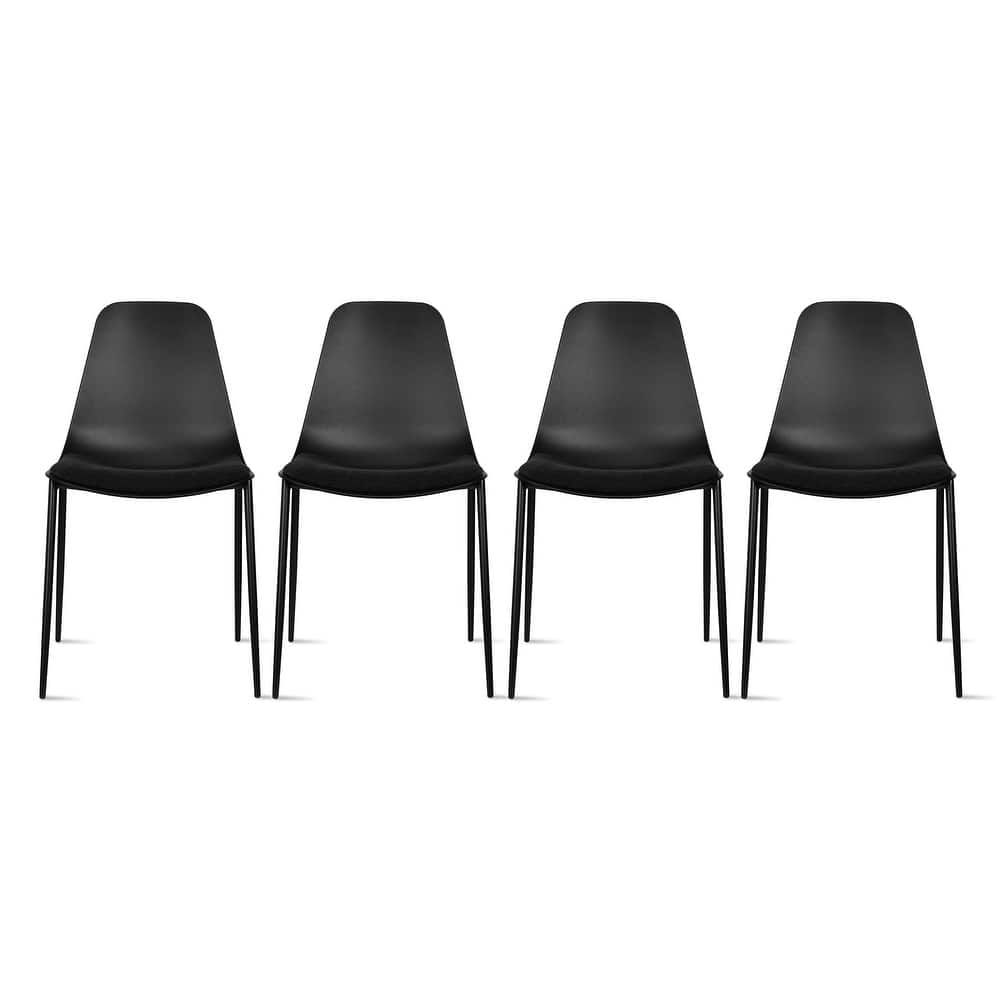 Set of 4 Plastic Dining Chairs Cushion Padded For Kitchen Metal Legs Guest Meeting Waiting Room Business Indoor Outdoor Patio