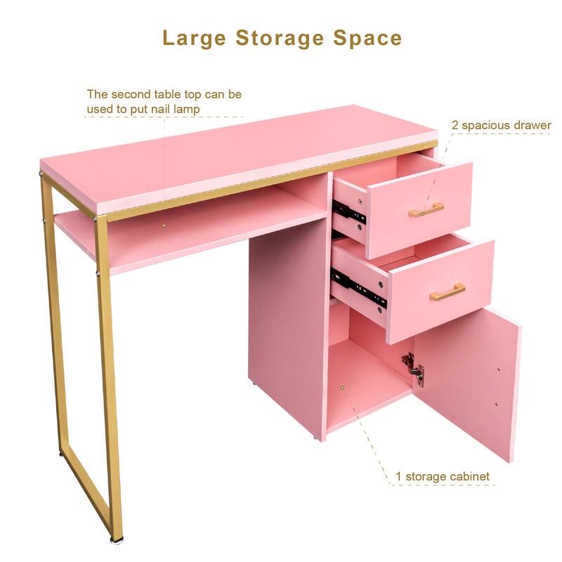 38.19" W Particle Board Computer Desk Manicure Table with 2 Drawers and 1 Cabinet