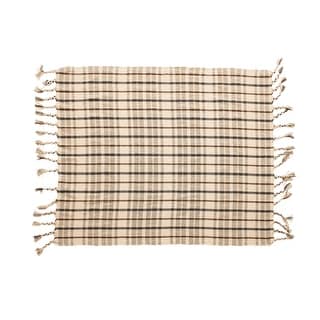 Woven Recycled Cotton Blend Plaid Throw with Tassels, Charcoal Color & Brown