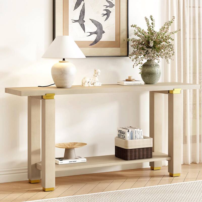 63" Modern Console Table with Shelf & Metal Accents