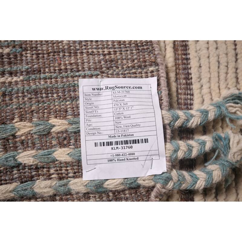 Ivory Moroccan Oriental Large Area Rug Handmade Bedroom Wool Carpet - 12'1"x 15'5"