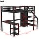 preview thumbnail 12 of 10, Black Ful Size Metal Loft Bed with Wardrobe, LED Light, L Shaped Desk and USB for Kids Teens Adults