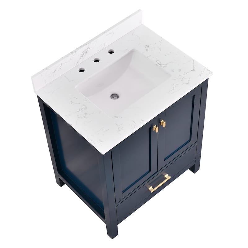 StarrySky 30 inch Undermount Single Sink Bathroom Vanity with Engineered Carrara Marble Top