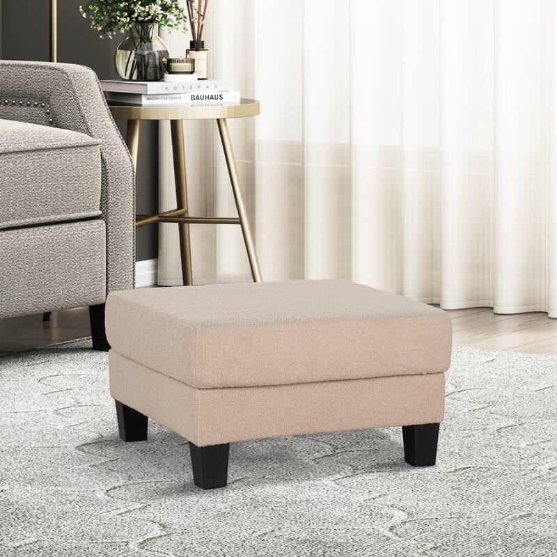 31" Contemporary Beige Rectangular Fabric Storage Ottoman - Beige