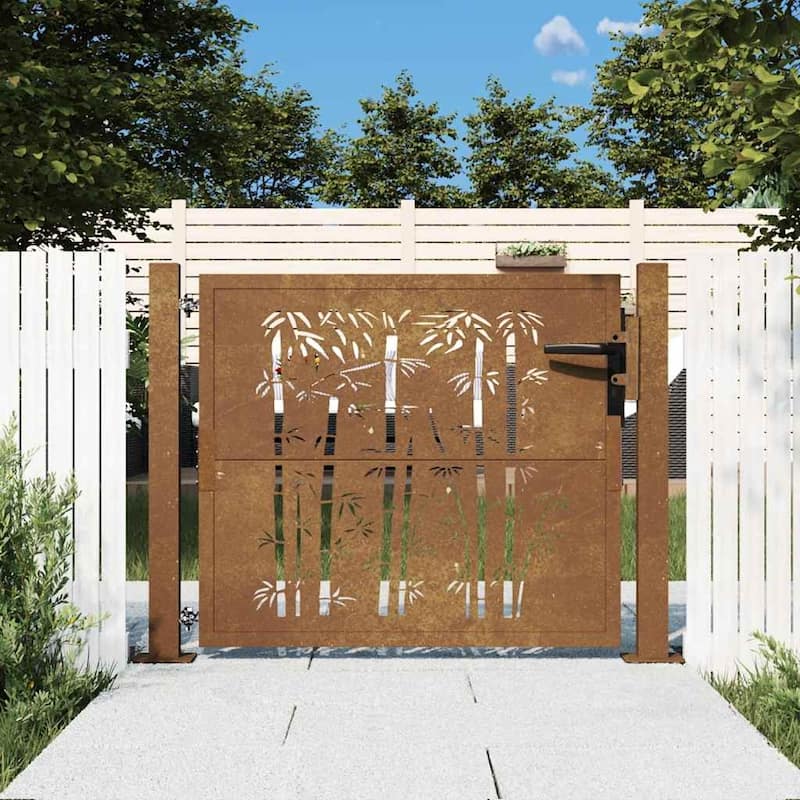 vidaXL Garden Gate Corten Steel Bamboo Design - Brown